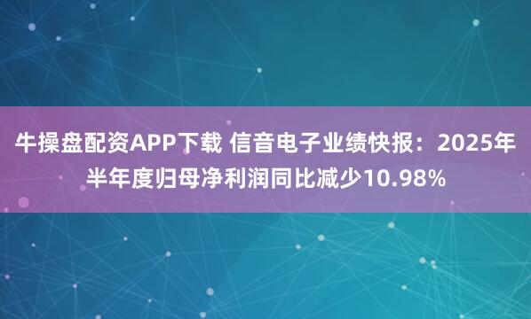 牛操盘配资APP下载 信音电子业绩快报：2025年半年度归母净利润同比减少10.98%